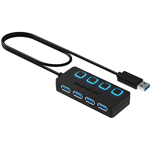 SABRENT USB hub 3.2 Gen1, USB Adapter, USB Verteiler, USB 3 hub mehrfach verlängerung mit EIN/AUS-schaltern und langes Kabel, für PS5, PC, Laptop, USB Stick, drucker, MacBook und mehr (HB-UM43)