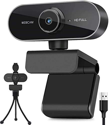 Webcam mit Mikrofon und Stativ, 1080P Webcam für PC Laptop Desktop, USB Computer Kamera für Videoanruf und Aufnahme, Studieren, Web Konferenzen, HD Webcam Kompatibel mit Windows, Mac und Android