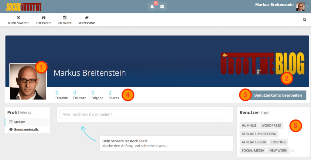HumHub Mitgliederprofil Einstellungen