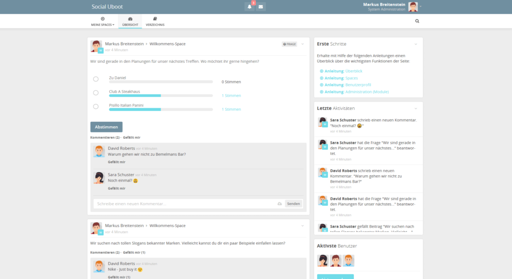 HumHub Social-Intranet Open-Source Mitgliederbereich mit Beispieldaten