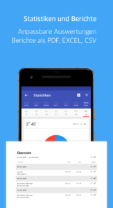 Swipetimes-Zeiterfassung-App-Android Statistiken und Berichte als PDF EXCEL und CSV